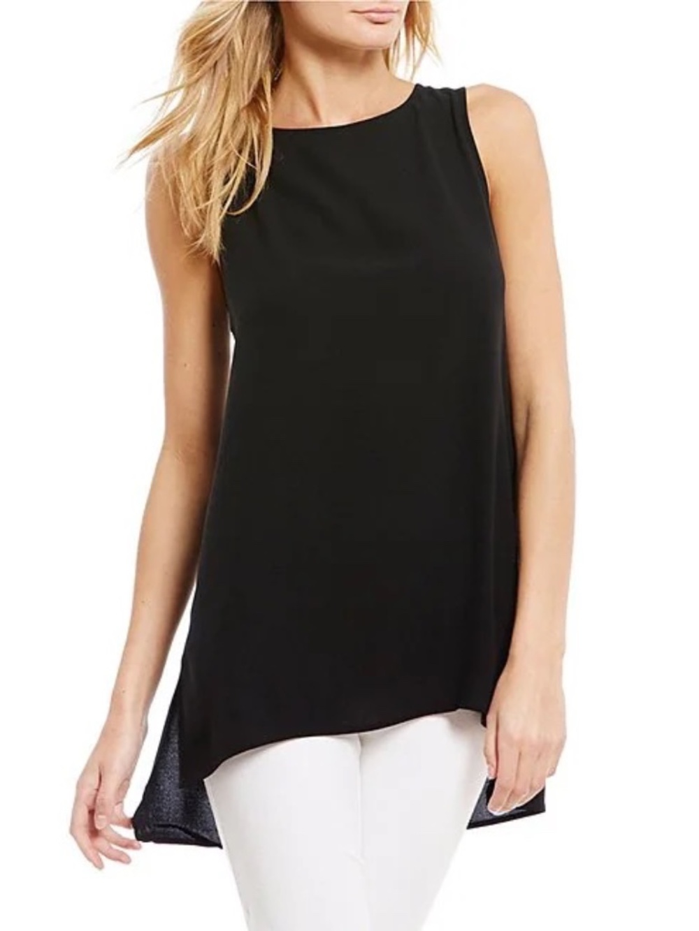 Eileen Fisher Silk Georgette Crepe Boat Neck Sleeveless Tunic - Picture 2 of 2